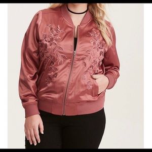 Pink Satin Embroidered Bomber